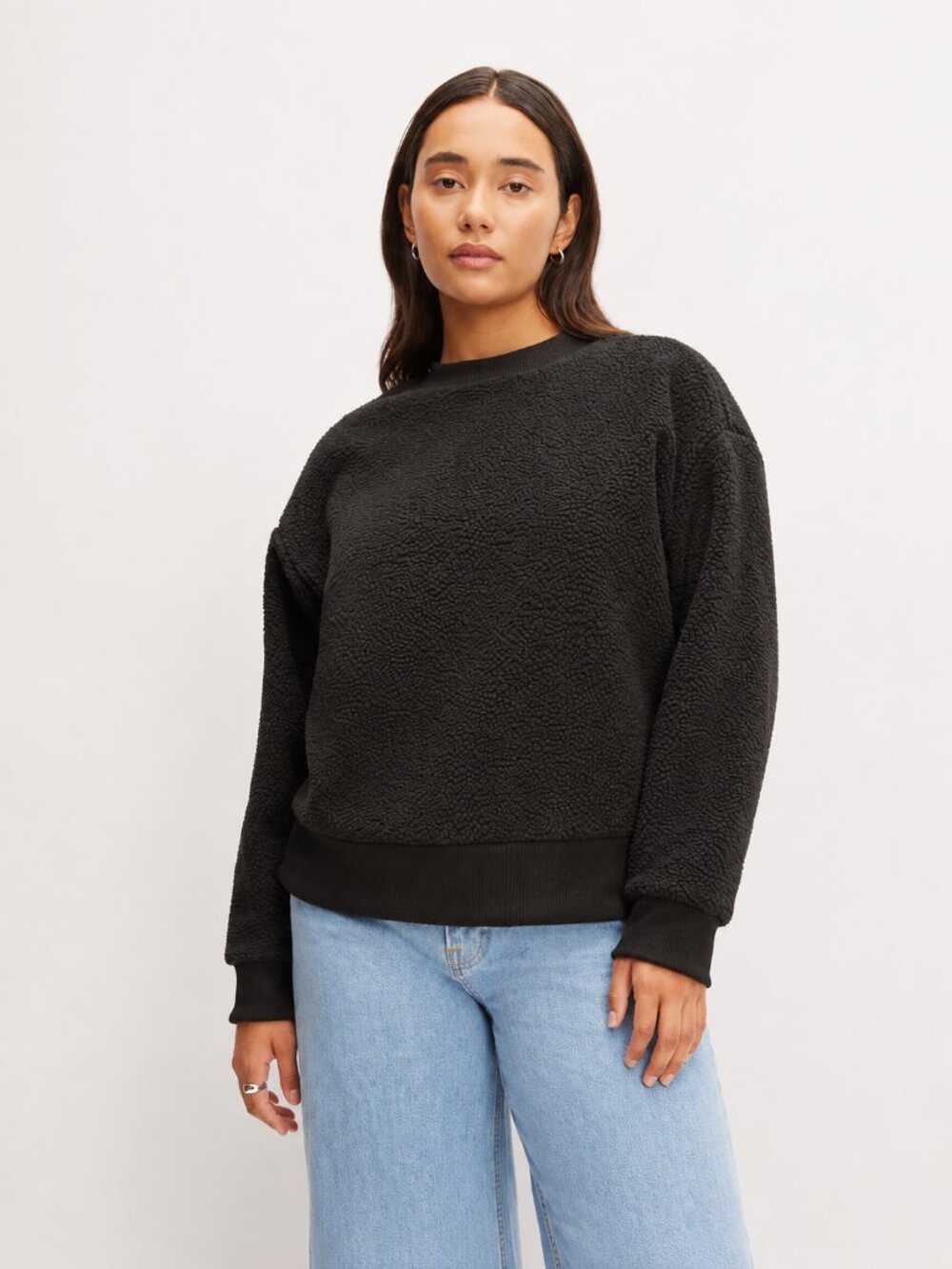 Everlane ReNew Fleece Oversized Crew Black Pullover Sweatshirt M NWT